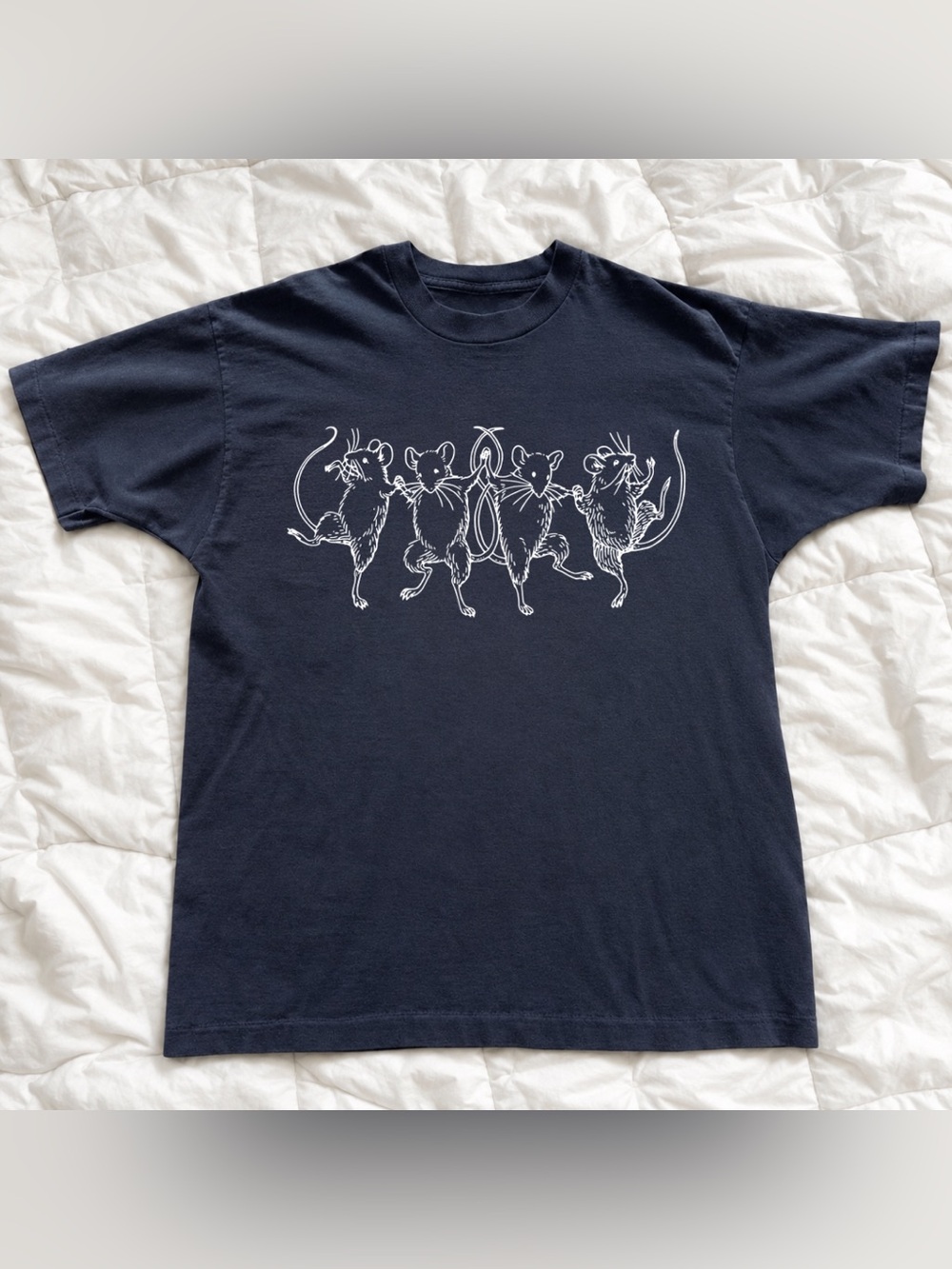 Black Dancing Mice Graphic Tee - Retro 90s Style For Unisex